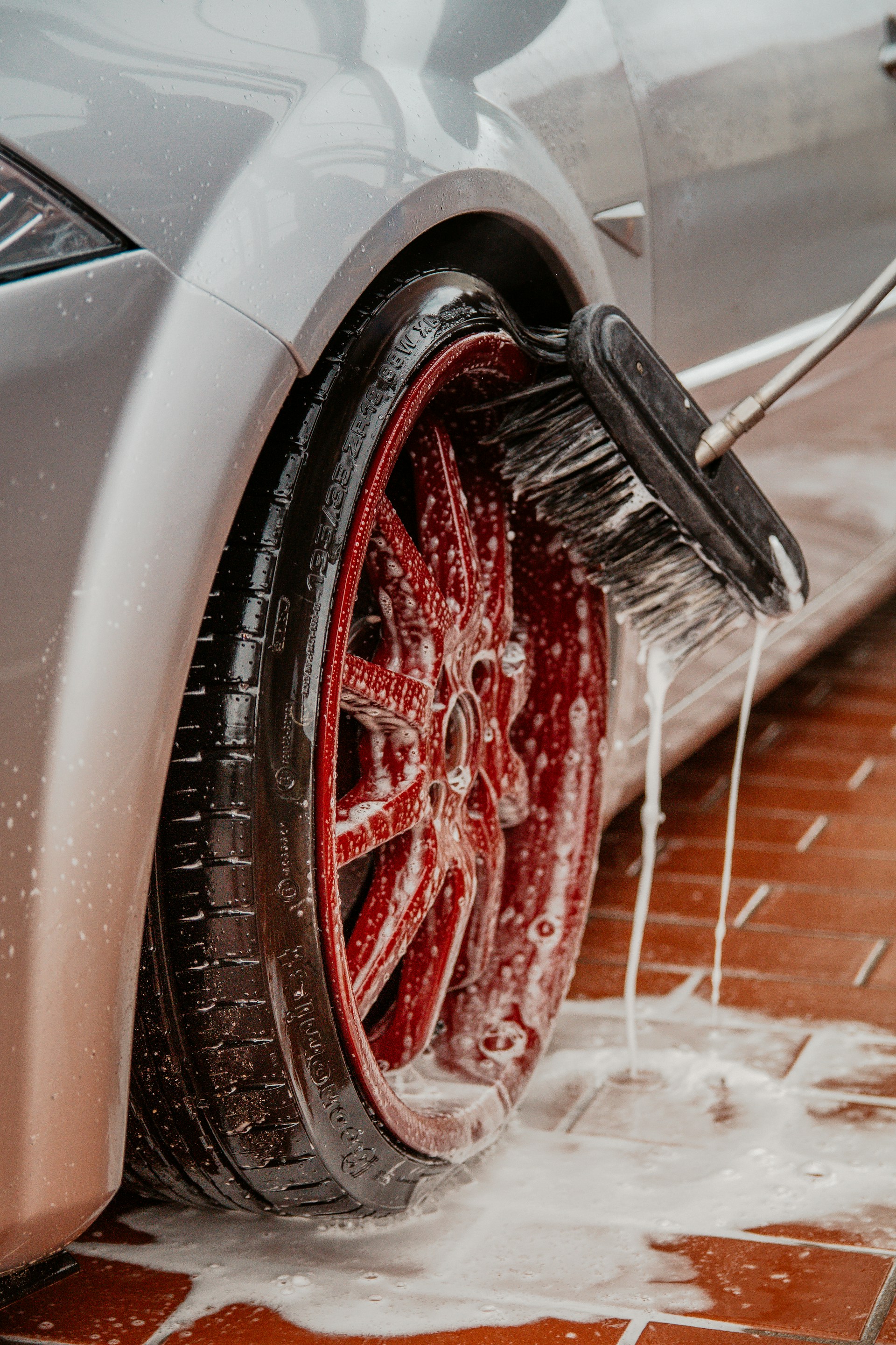 Wheel being professionally cleaned